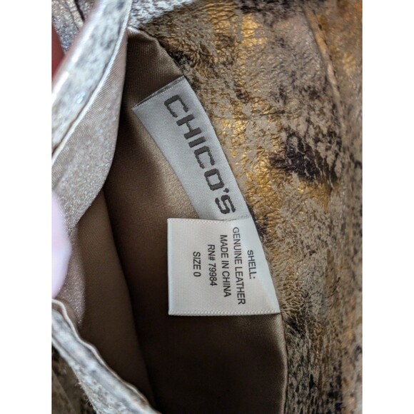 Chico’s Size 0/S/4 Reversible Tan Suede Metallic Snakeskin Leather Jacket Coat - Picture 4 of 10